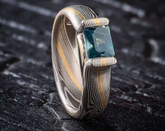 Blüten Stil Saphir Mokume Gane Ring