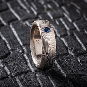 Elegant Sapphire Mokume Gane Twist Ring