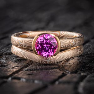 Mokume Gane Sapphire Ring Stack