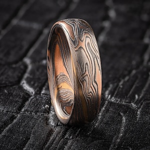 Mokume Gane Gold Stratum Twist Ring