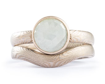 Mokume Gane Engagement Ring: Rose Cut Sapphire, Ash Palette Twist