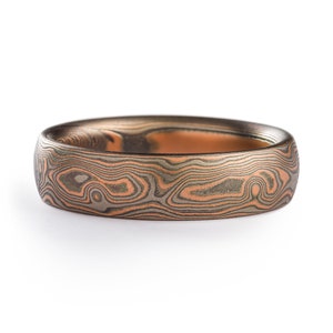 Mokume Gane Ring in Oxidized Embers Palette and Woodgrain Pattern