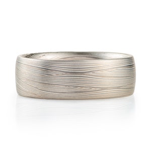 Mokume Gane Wedding Ring in Flow Pattern with White Gold, Palladium and Silver