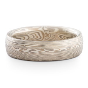 Mokume Gane Wedding Band or Ring in Vortex Pattern and White Gold, Palladium and Silver