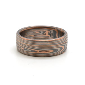 Mokume Gane Ring Wedding Band Vortex Pattern in Oxidized Embers Palette