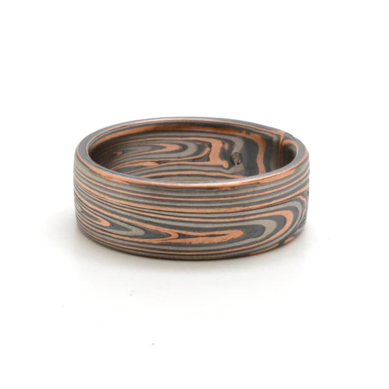 Mokume Gane Ring Wedding Band Vortex Pattern in Oxidized Embers Palette image 1