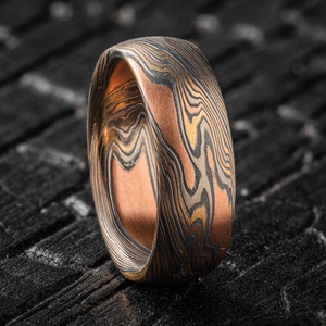 Bold Nature Inspired Mokume Gane Wedding Band or Ring in Firestorm Palette and Twist Pattern