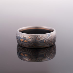 Mokume Gane Ring Wedding Band Woodgrain Pattern in Oxidized Embers