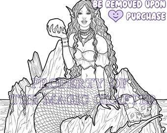GOTHIC SIREN - Printable Mermaid Coloring Page for Adults (featuring Mermaid Phantom, The Magic Crafter's Gothic mermaid character)