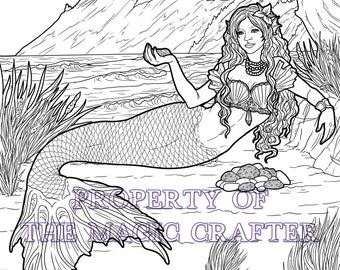LAKE MICHIGAN MERMAID - Printable Mermaid Coloring Page for Adults (featuring Mermaid Phantom, Sleeping Bear Dunes & Petoskey Stones )