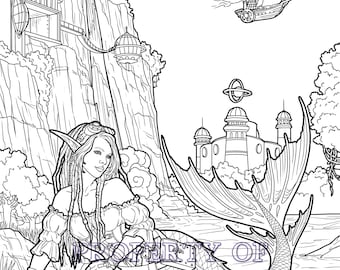 STEAMPUNK MERMAID - Printable Mermaid Coloring Page for Adults (Mink the Steampunk Mermaid) an original character by The Magic Crafter
