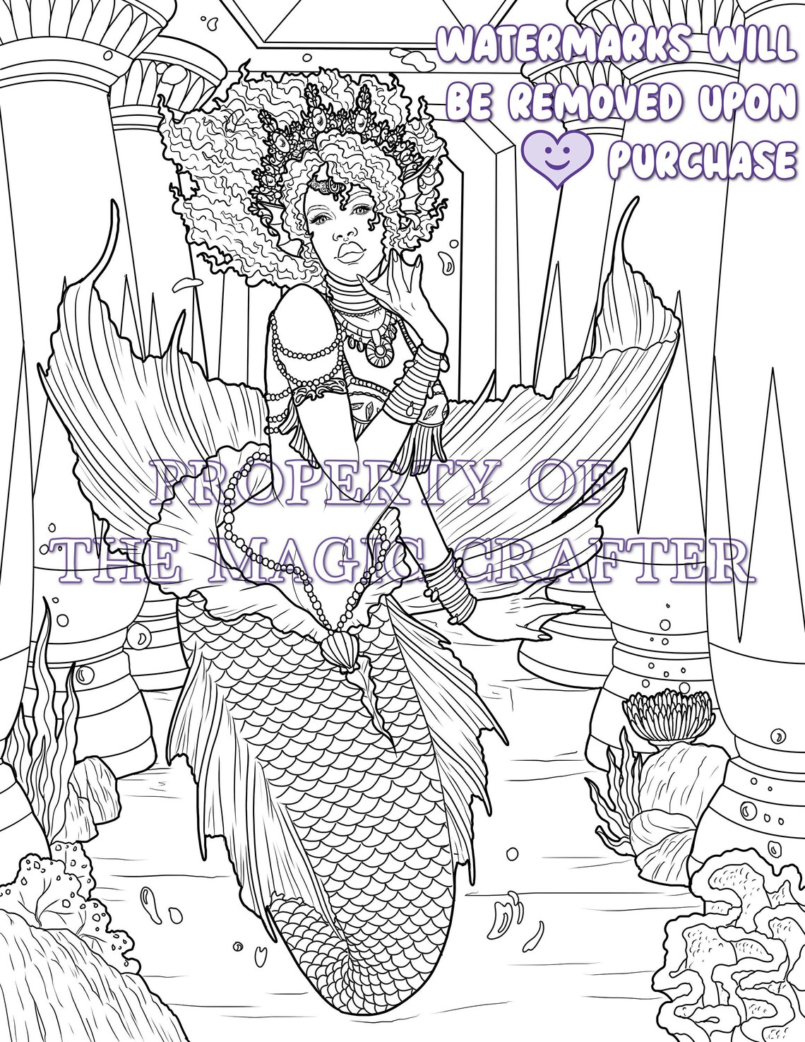 AFRICAN MERMAID GODDESS Printable Mermaid Coloring Page for Etsy
