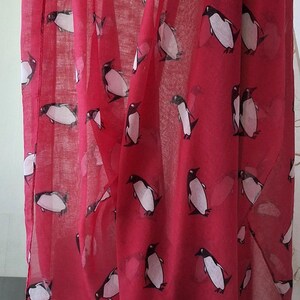Vintage Scarf, Penguin Pattern, Modern Viscose Wrap, Large Sarong Shawl