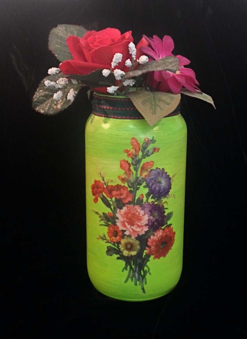 Handpainted & Decoupaged Glass Vase Etsy