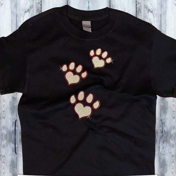 Paw Print T-Shirt, Bling for Women, Rhinestone Dog Shirt, Gift for Dog Lover, Glitter Dog Mom T-Shirt, Dog Shirt with Bling, Shirt with Dog