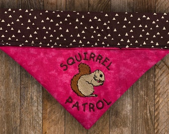 Squirrel Patrol Over the Collar Dog Bandana, Embroidered Personalized Pet Scarf