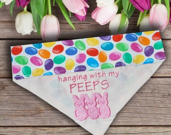 Happy Easter Dog Bandana, Spring Gift for Dog, Bandanna for Puppy, Over the Collar Easter Kerchief Personalize Dog Bandana, Spring Dog Scarf