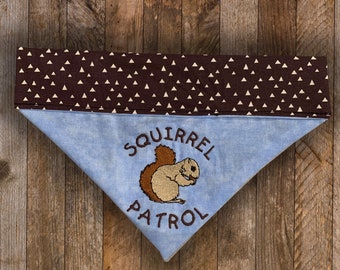 Squirrel Patrol Dog Bandana, Embroidered Over the Collar, Personalized Dog Gift