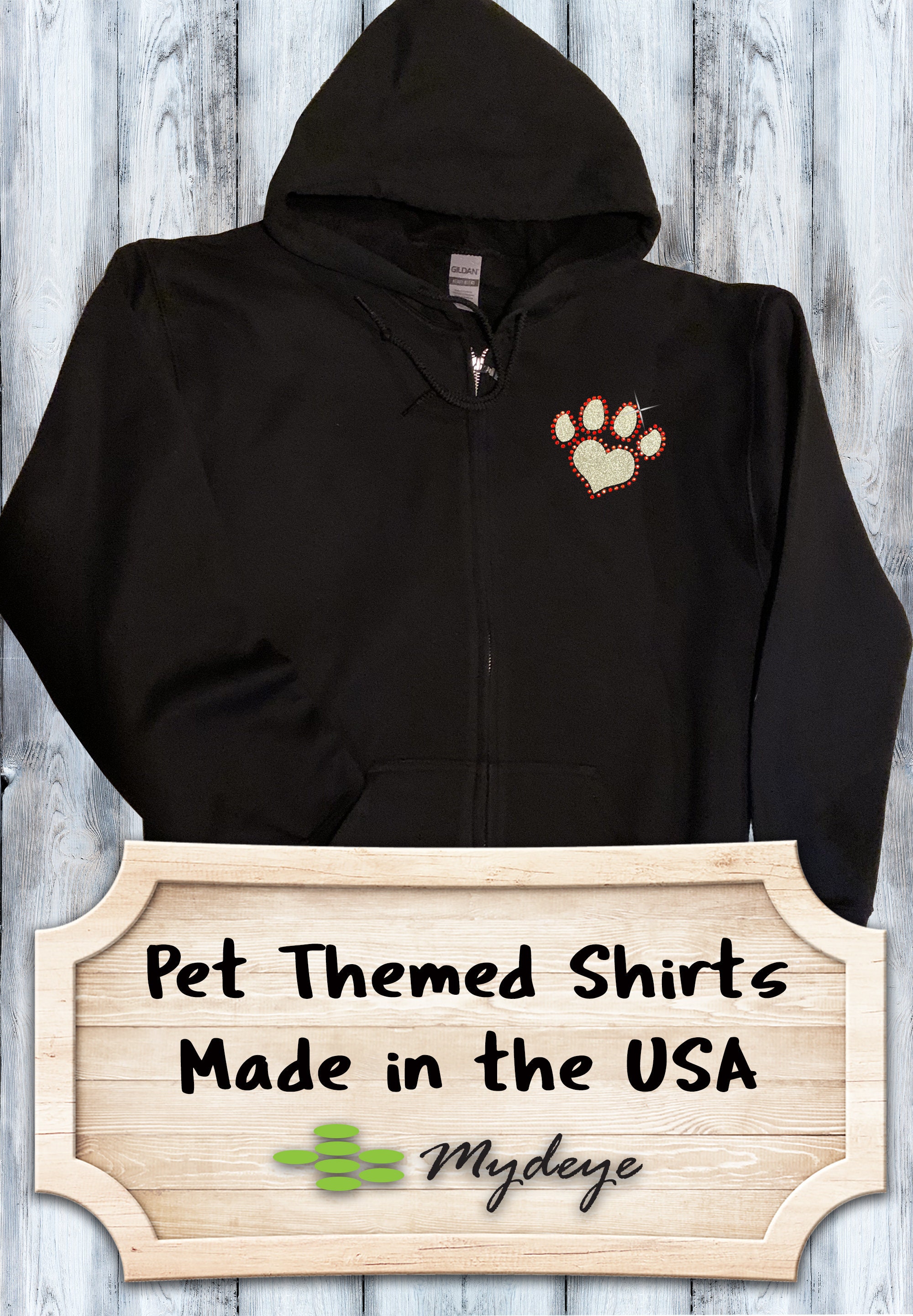 Charcoal Rhinestone Balloon-Fit Zip-Up Hoodie