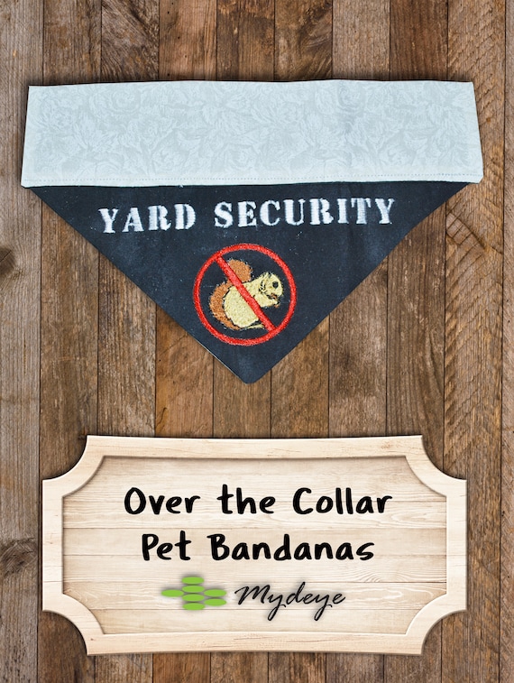 Yard Security Dog Bandana: Embroidered Squirrel Scarf, Funny Puppy Accessory