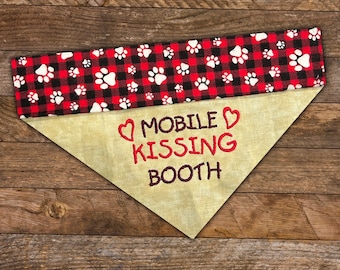 Mobile Kissing Booth Dog Bandana: Embroidered Over-the-Collar Valentine's Gift
