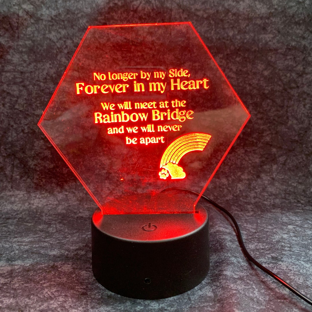LED Rainbow Bridge Pet Memorial / Lamp Nightlight Personalized Dog Loss
