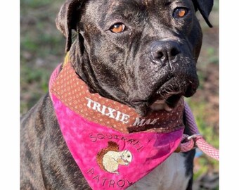 Squirrel Patrol Dog Bandana: Personalized Pink Over-the-Collar Scarf