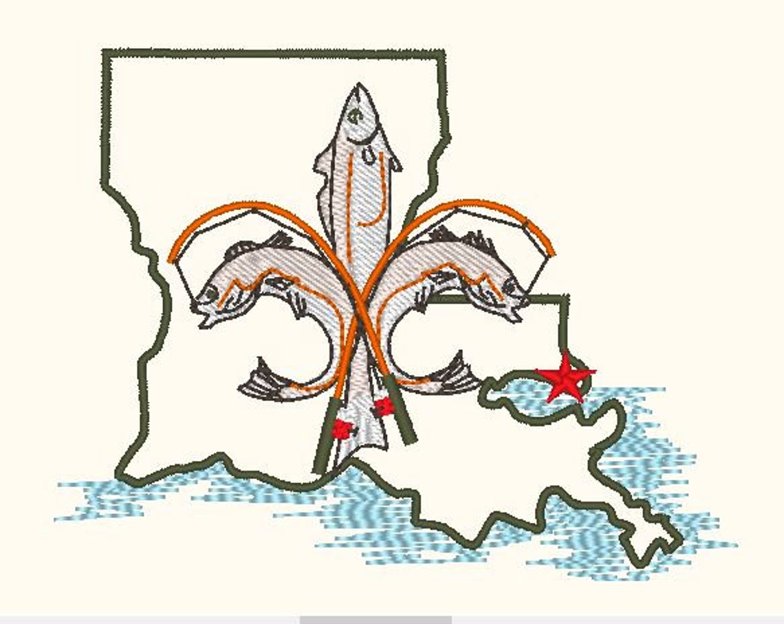 Louisiana Fleur De Lis Fish Embroidery Design Download Fishing - Etsy