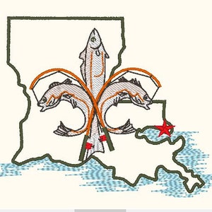 Louisiana Fleur de Lis Fish Embroidery Design Download Fishing