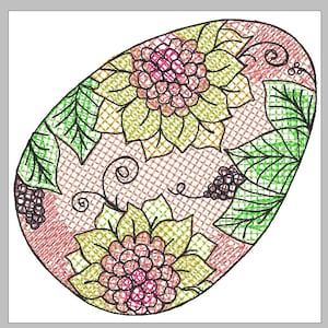 Schönes florales Osterei Lose gefüllt und auch Redwork Maschinenstickerei Datei download