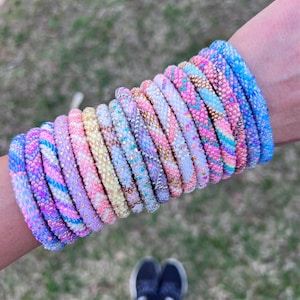 Nepal Glass Bead Bracelet Grab Bag | Beadwork Bracelet Stack & Gift for Her | Plus Size Jewelry | Handmade Bracelets in SHIMMERING PASTELS