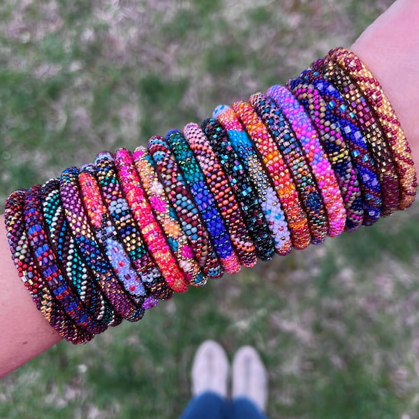 Nepal Bracelet Grab Bag | Nepali Jewelry | Beadwork Bracelet Stack | Handmade Bracelet Grab Bag in Jewel Toned Theme - 6 assorted bracelets