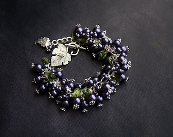 Grape Cluster Charm Statement Bracelet – Abundance & Harvest Symbolism
