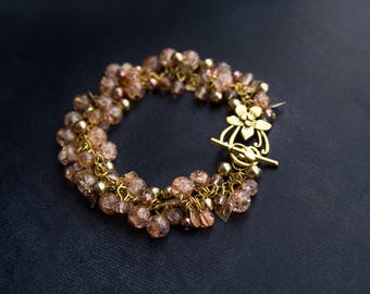Peach and Gold Cluster Bracelet – Sun and Venus Colour Ritual Jewellery, Romantic Statement Design