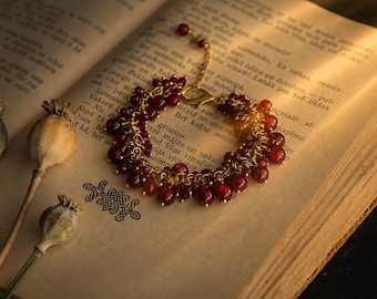 Cranberry Red Cluster Bracelet – Mars-Inspired Ritual Jewellery, Red Beaded Statement Bracelet