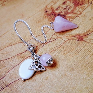 Triquetra Rose Quartz crystal Dowsing pendulum • Scrying Spirituality Tool • Love Divination Crystal • Heart Chakra stone • Healing Pendulum