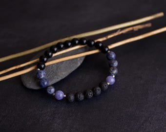 The Inner Compass | Sodalite, Angelite, Black Tourmaline & Lava Stone Bracelet. Ritual Talisman. Magic Jewellery
