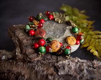 Cranberry & Moss | Woodland Witch Bracelet, Pagan Nature Jewelry, Forest Inspired Bracelet, Hedge Witch Gift
