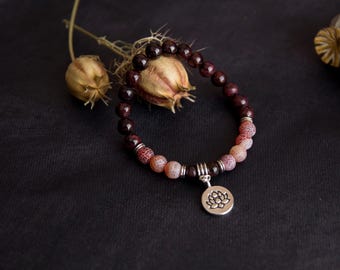 Sacred Bloom | Garnet & Agate Ritual Talisman Bracelet, Magic Jewellery