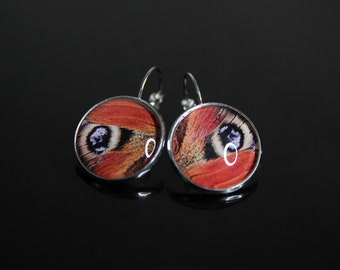 Butterfly Wing Earrings: Silver Plated Lever Back, Glass Cabochon