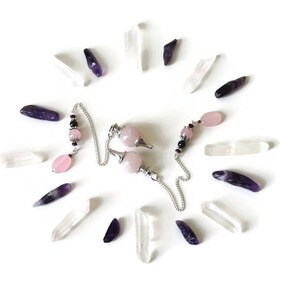 Rose Quartz crystal Dowsing pendulum. Scrying Spirituality Tool. Love Divination Crystal. Heart Chakra stone. Healing Pendulum. Love magick.