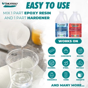Epoxy Resin - Crystal Clear Resin kit, Easy Mixing, 2 part, high Gloss Finish, Self Leveling, Art, Crafts, Resists Yellowing, Easy Mixing