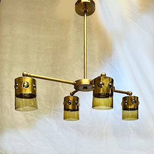 Brutalist brass MCM 4 arm chandelier