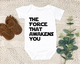 The Force that Awakens You - Stacked text Gerber Baby Onesie Newborn to 24 Months Short Sleeve Long Sleeve
