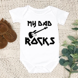 My DAD ROCKS - baby Onesie guitar heavy metal - bodysuit infant Pregnancy Announcement - long sleeve - short sleeve - Newborn to 24 Months