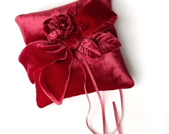 Couture Red Silk Velvet Ring Bearer Pillow