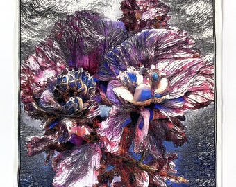 Art Series - Depth of Heart Silk Satin Pocket Square Gift For Men Handkerchief - Purple and Blue