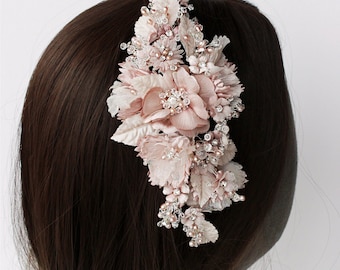 Blush Pink Avianna Couture Flower Bridal Hair Comb - Gemstones, Freshwater Pearl and Swarovski