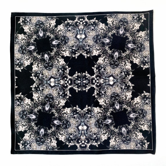 Small Beacon Silk Scarf in Black and Slate Grey Floral