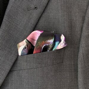 Art Series Travel By Night Floral Blue Pink Purple Silk Satin Pocket Square Gift For Men Handkerchief image 5